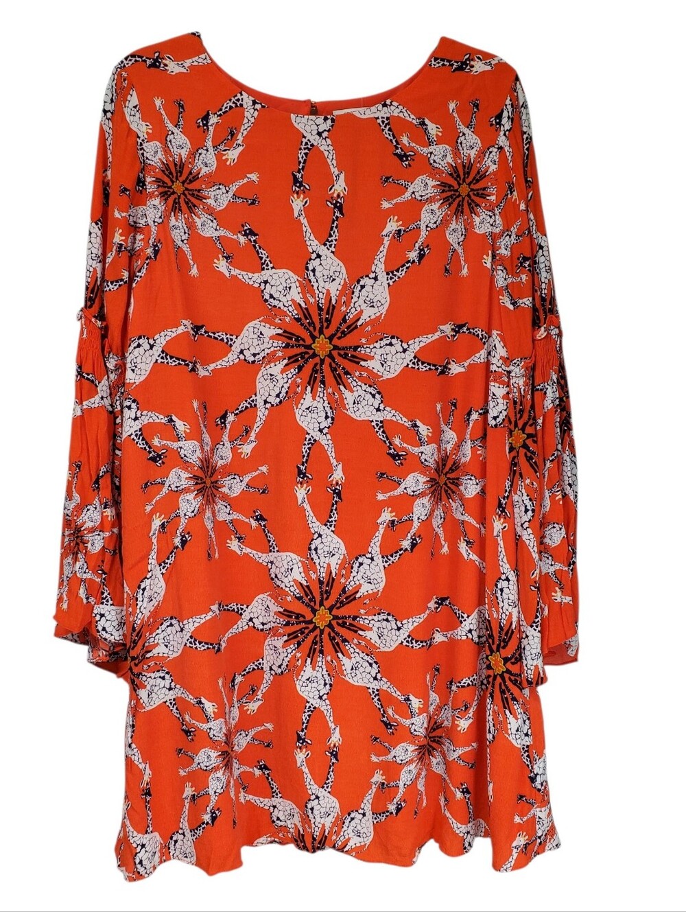 Preppy Business Casual Office Siren Orange Giraffe Tunic Dress Size 16 Crown Ivy